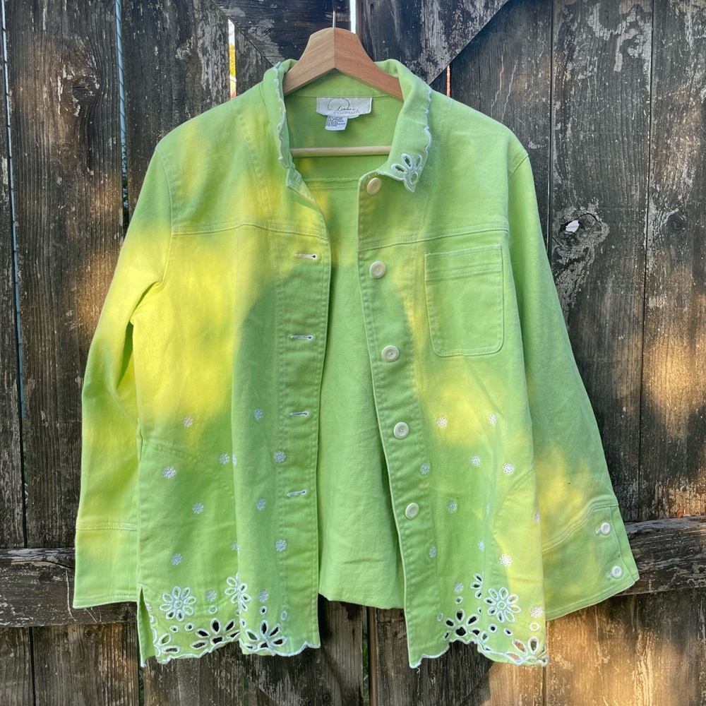 Lime Green Button Up Embroidered Jacket